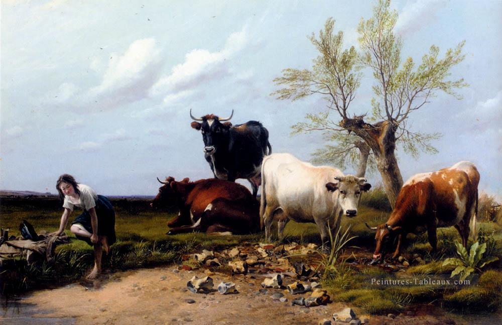 Le bain de pieds rustique animaux de ferme bétail Thomas Sidney Cooper Peintures à l'huile